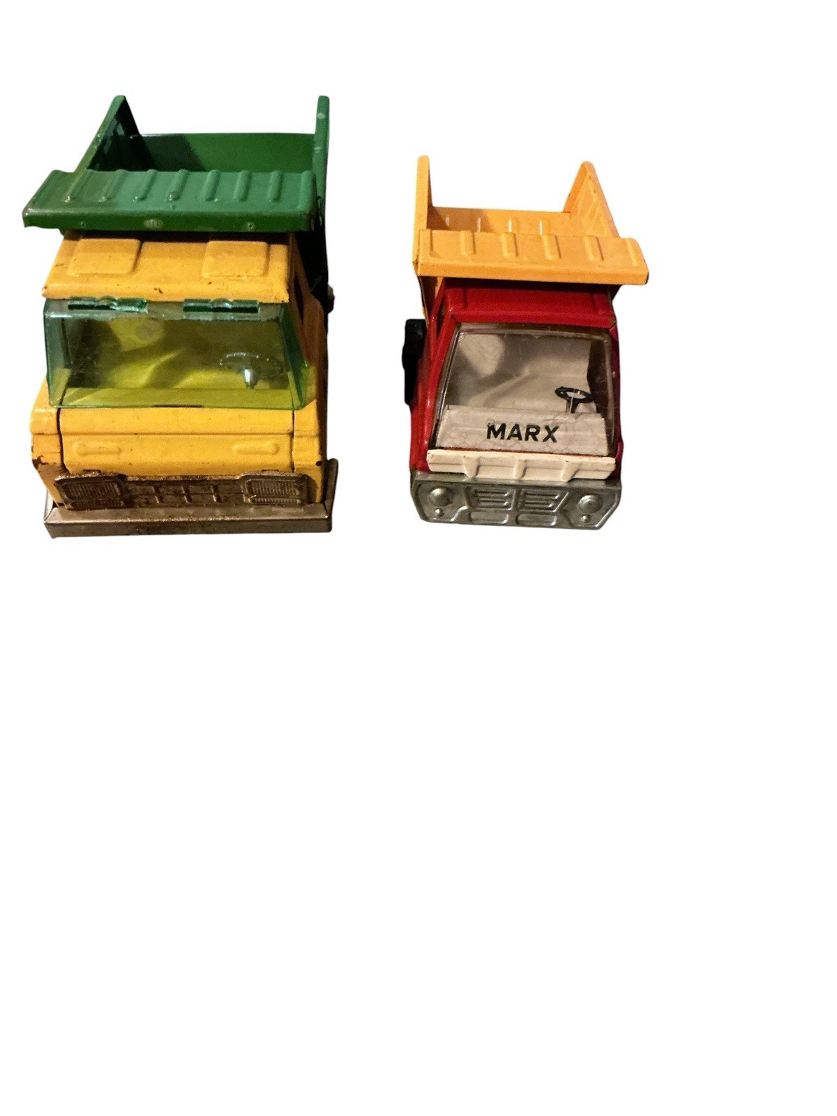 Marx & Bandai Vintage Dump Trucks Lot of 2 Diecast/Plastic Yellow Green Red