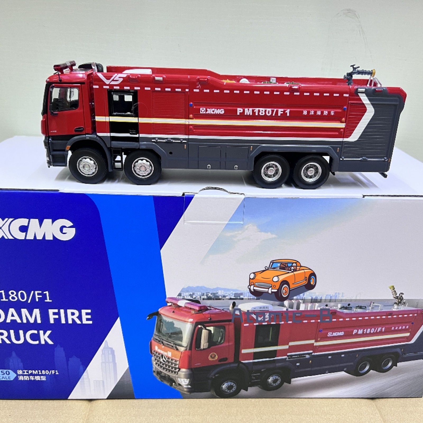XCMG original 1:50 Mercedes Benz PM180/F1 XCMG foam fire rescue vehicle model