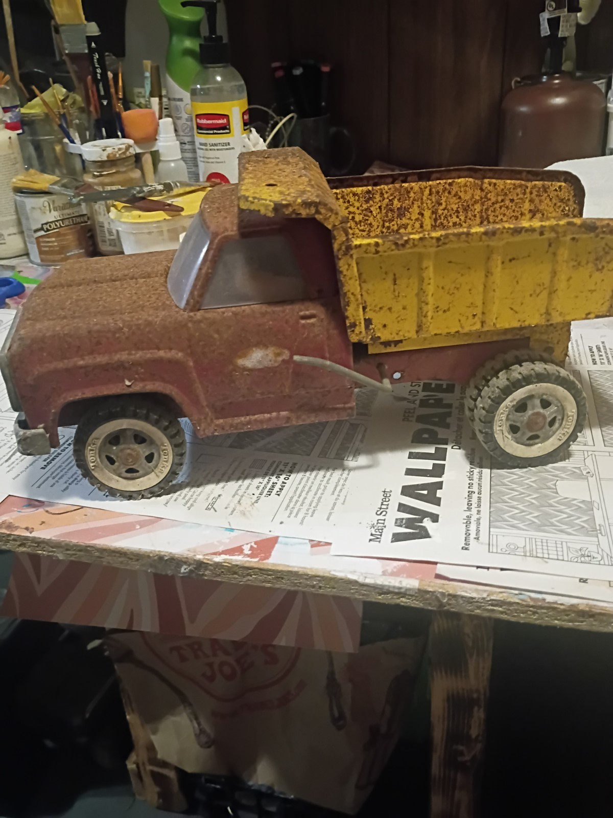 Tonka Vintage Pressed Steel Dump Truck Toy, Red Cab & Yellow Bed