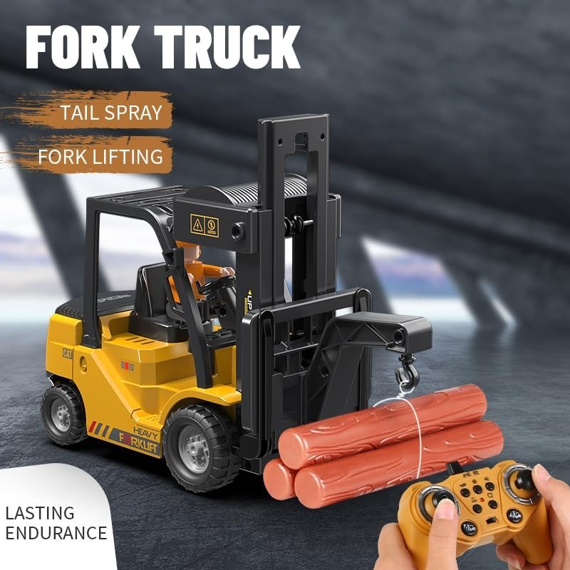 2-in-1 RC Forklift Toy with Light, Sound & Spray – Remote Control Construction V