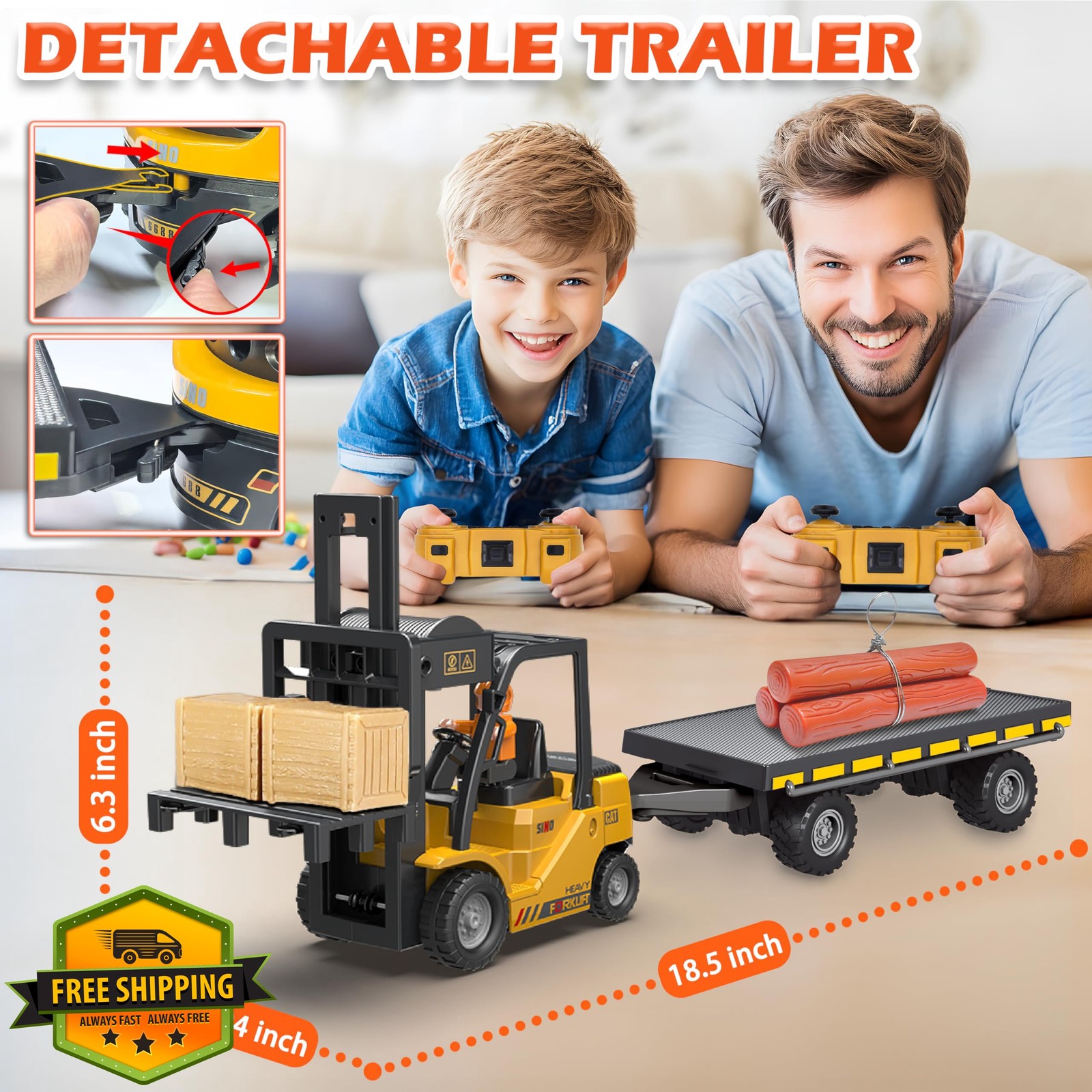 VWAHNANA RC Forklift Yellow Trailer