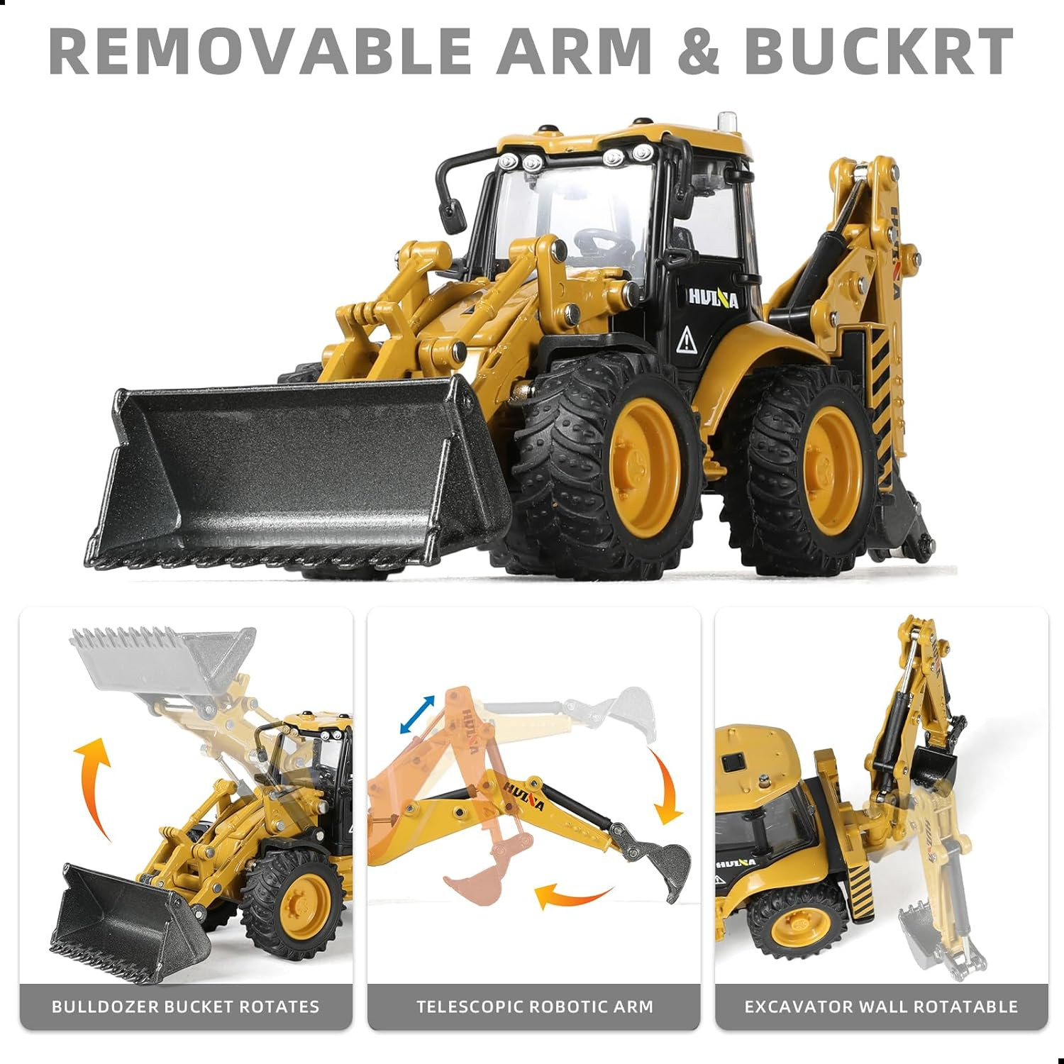 Excavator Backhoe Toys, 1/50 Metal Die-Cast Excavator Front Loader Bulldozer Con