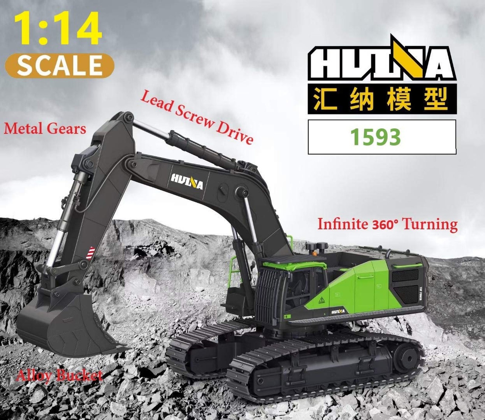 RC Excavator for Adults Huina 1593 Fully Functional 1:14 Toy 28 Channel Remot…