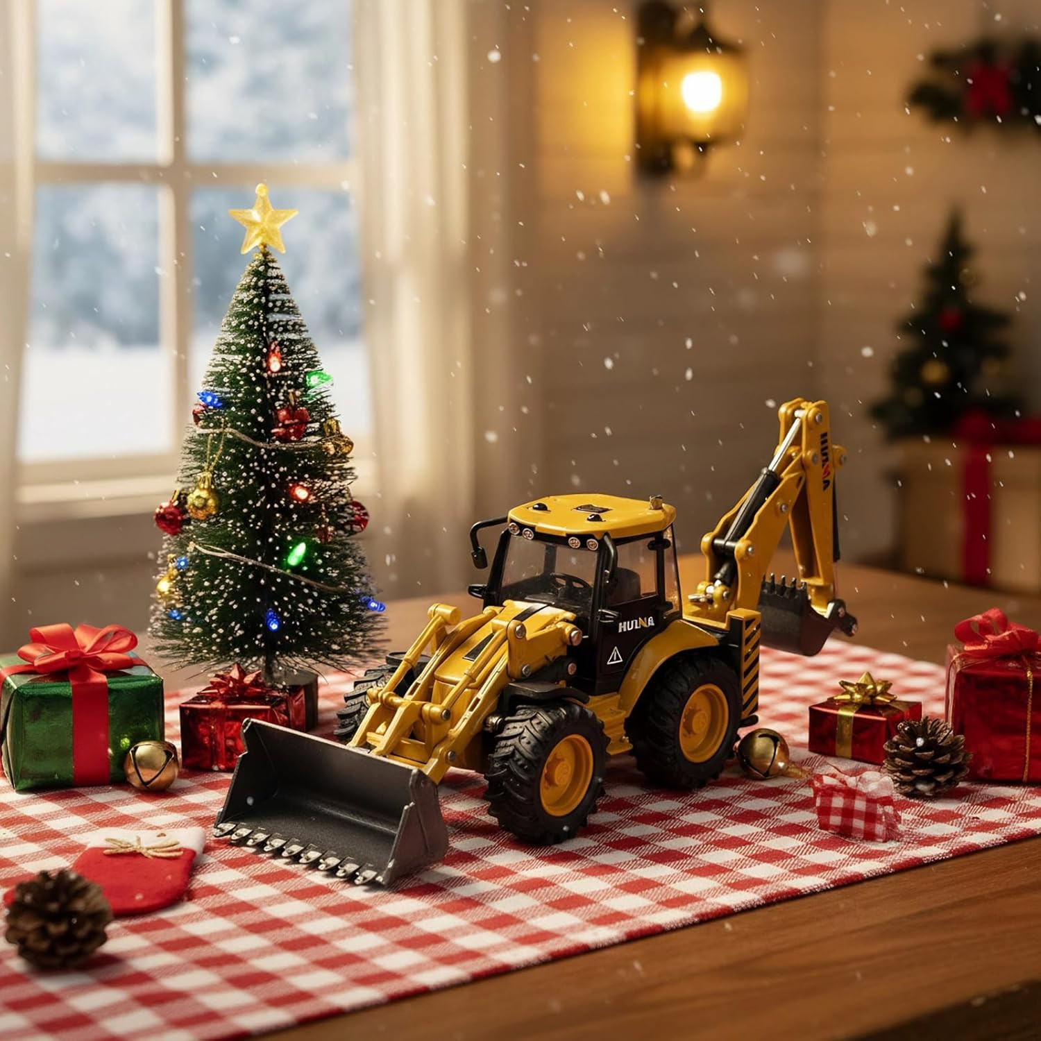 Excavator Backhoe Toys, 1/50 Metal Die-Cast Excavator Front Loader Bulldozer Con