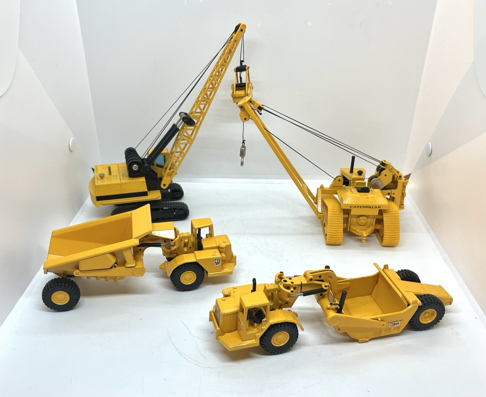 Lot Of 4 Joal Compact Diecast Cat Caterpillar C-591 Pipe Layer Crane Scraper