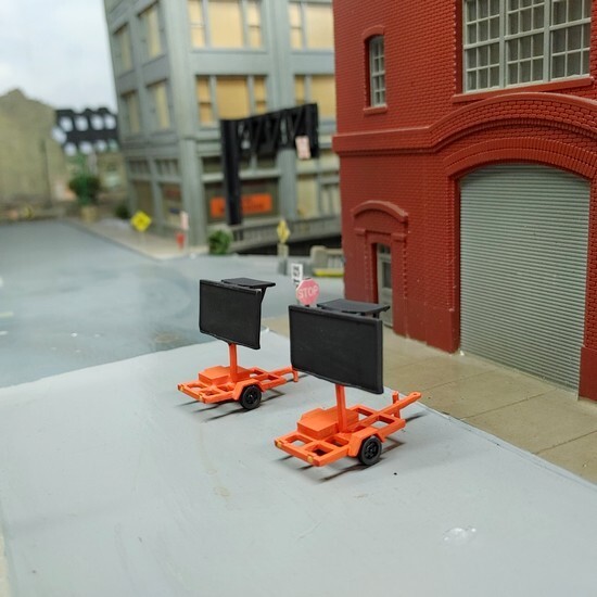 1/87 HO Scale Set of Custom Built Solar Powered Sign Trailers.