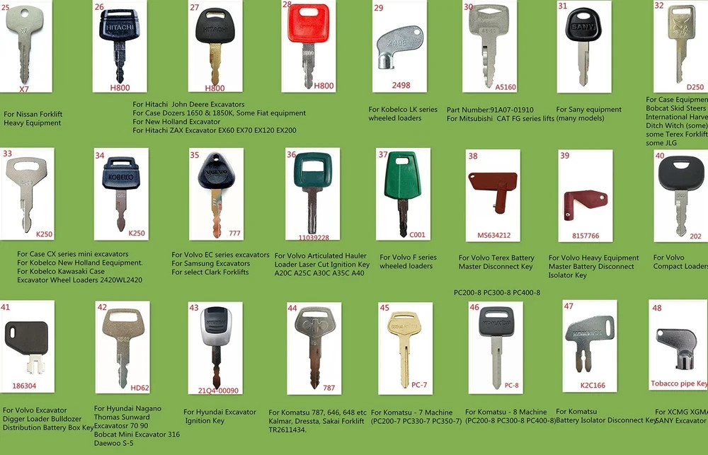 Equipment Key 100pcs Universal Key Set for Heavy Construction Excavator Loade…