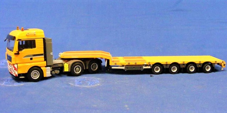 WSI 04-1060 MAN TGX 6×4 w/Step Frame Trailer – Liebherr Yellow 1/50 Die-cast MIB