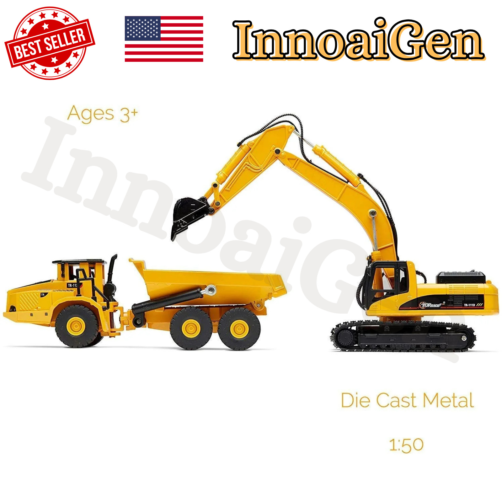 Excavator and Dump Truck Die Cast Model Construction Trucks Top Race 1:50 Scale