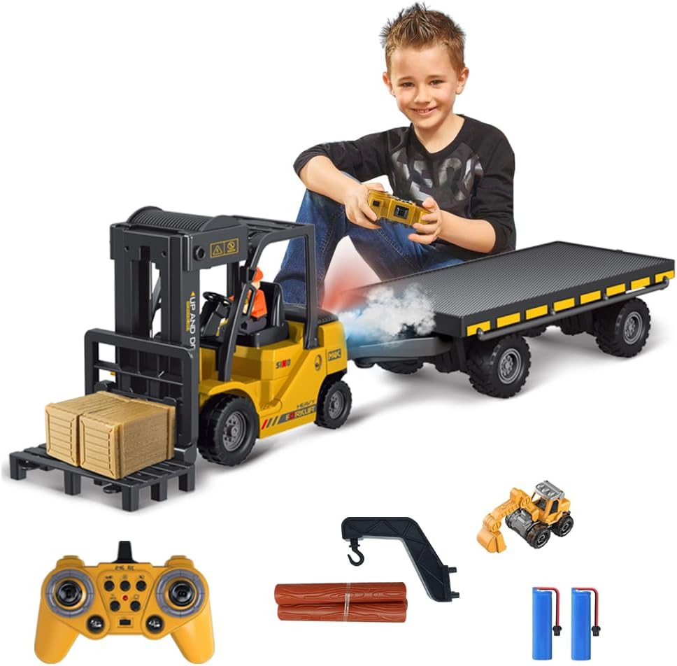 Remote Control Forklift with Flatbed Truck, 11 Channel RC Forklifts with Spray,