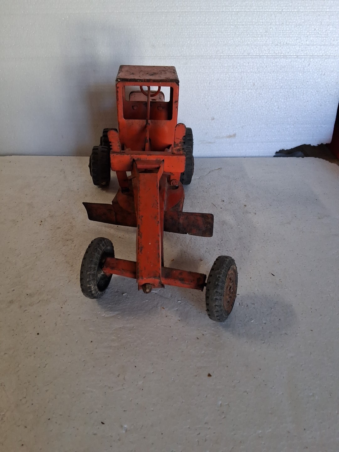 Vintage Marx 1950s Orange Lumar Power Road Grader Pressed Steel Toy USA NICE