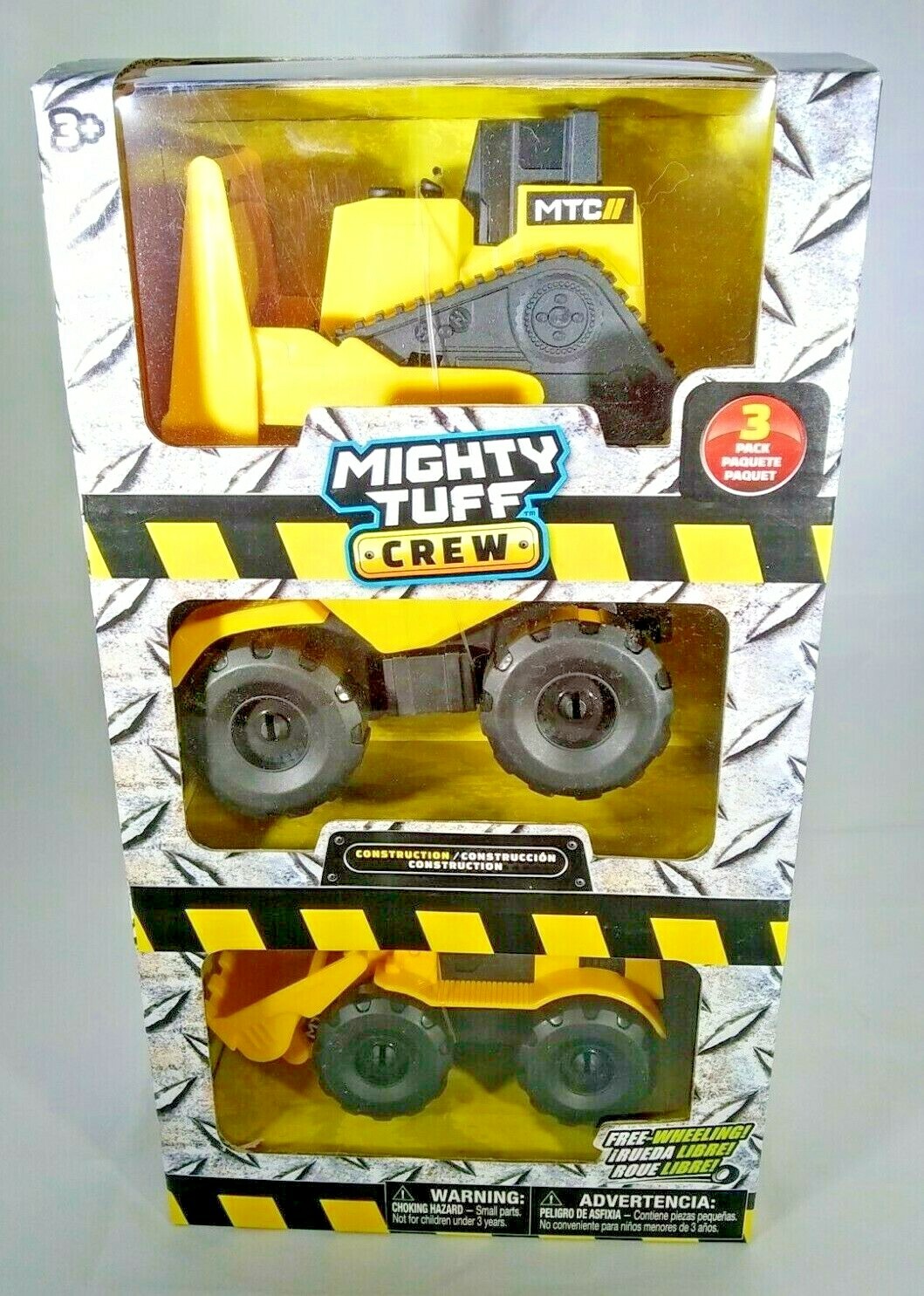 Mighty Tuff Crew 3 Pack Construction Vehicle Set Free-Wheeling MTC Dump Truck 3+
