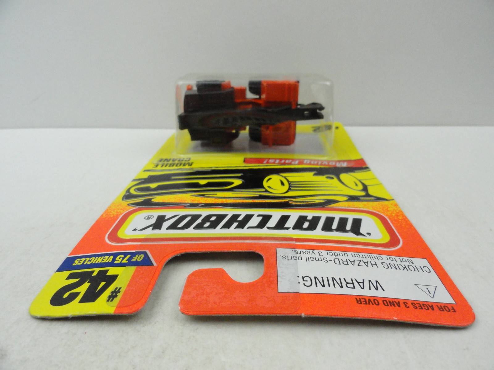 1997 Matchbox #42 Mobile Crane (Orange/Black Boom, Dented Blister)