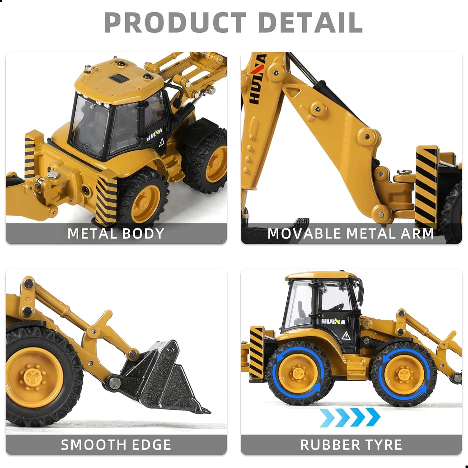 Excavator Backhoe Toys, 1/50 Metal Die-Cast Excavator Front Loader Bulldozer Con