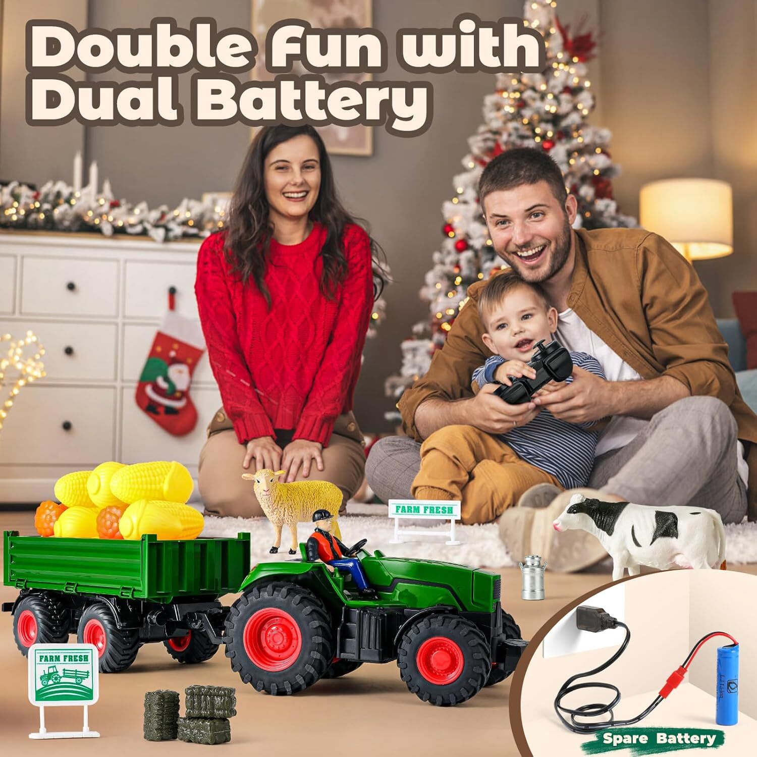 Farm Toy,Remote Control Tractor Toy Set,Loader w/ Animal Transport Toy Cars 3 Up