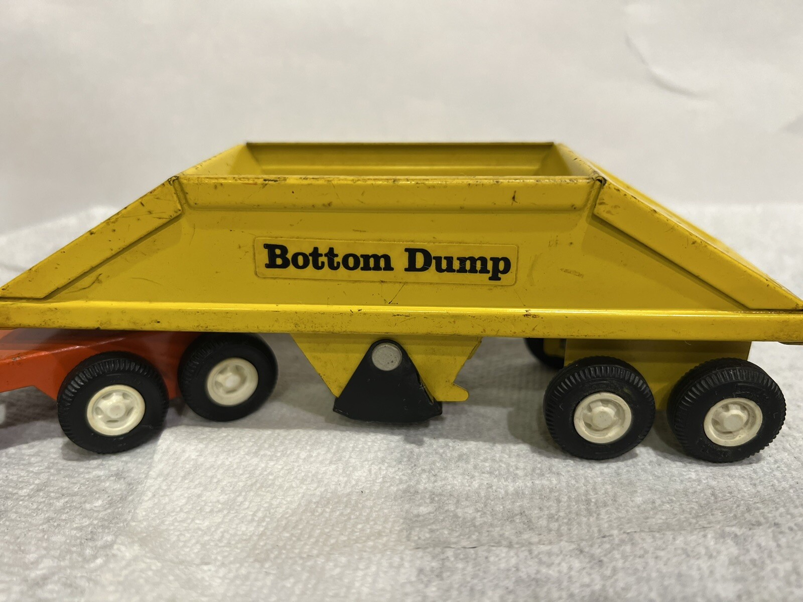 Vintage Metal Orange Tonka Truck With Bottom Dump trailer