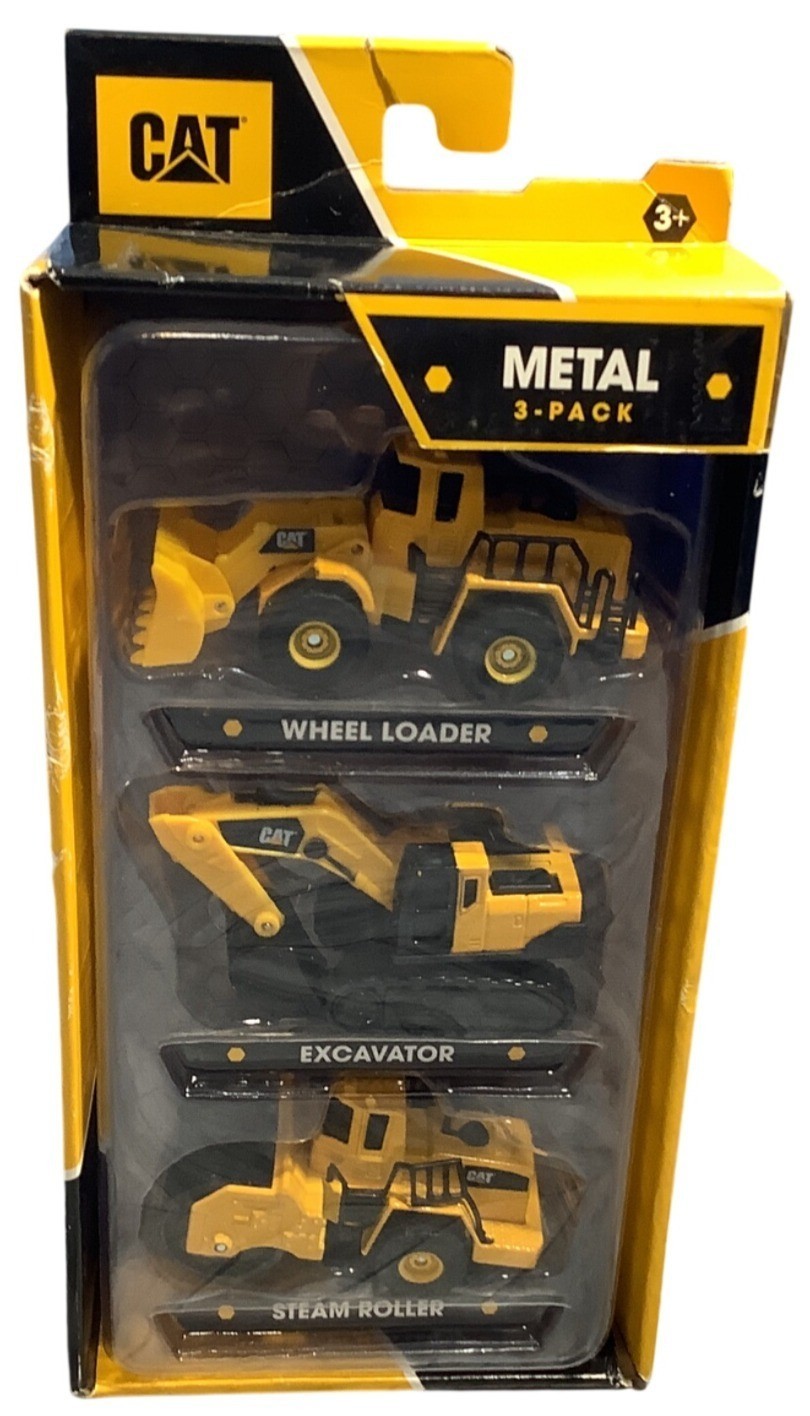 CAT Metal 3-Pack Toy Set With Wheel Loader Excavator & Steam Roller For Ages 3+