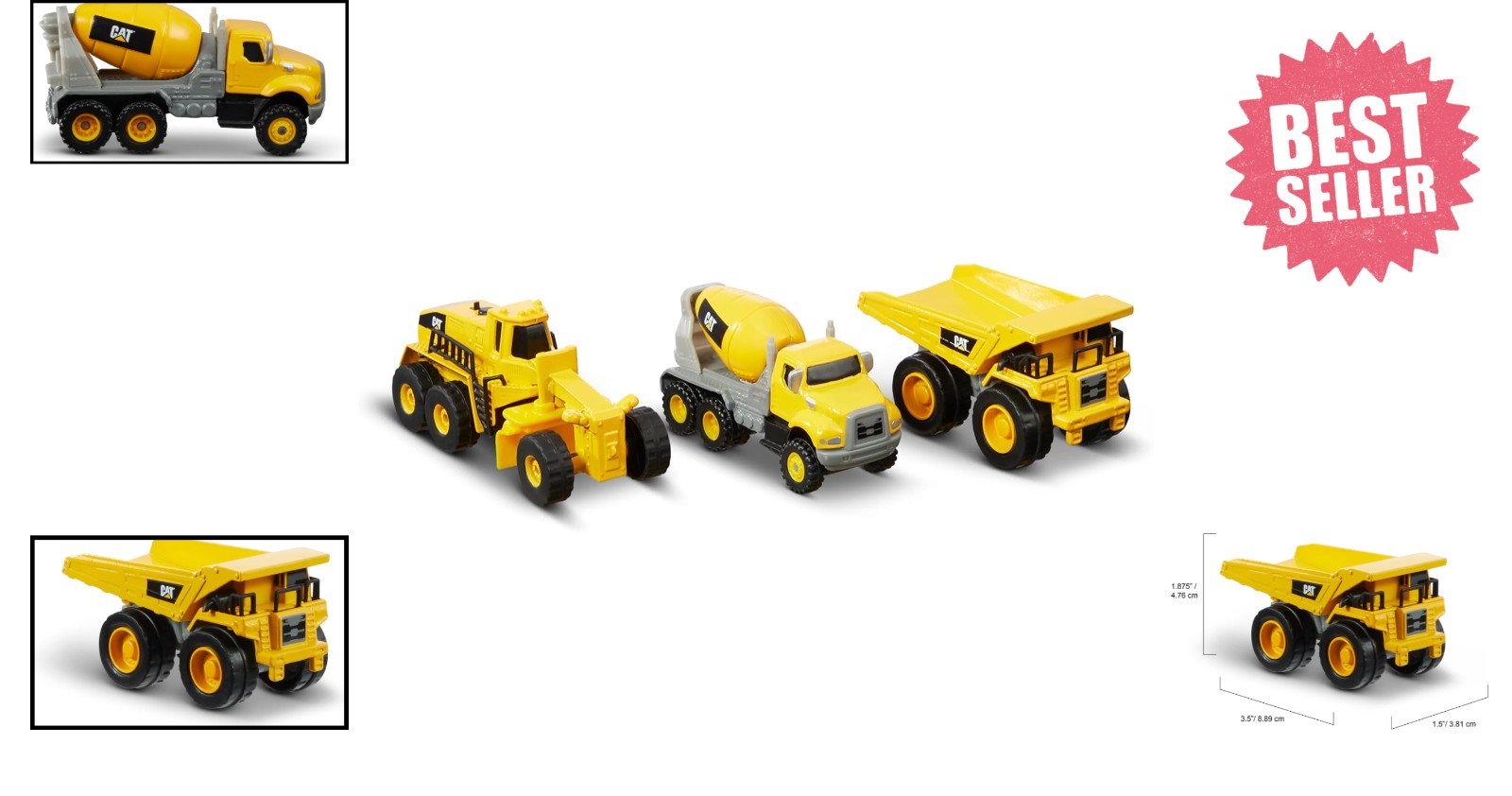 Die Cast Metal CAT 3-Pack: Durable Dump Truck, Grader & Cement Mixer for Kids