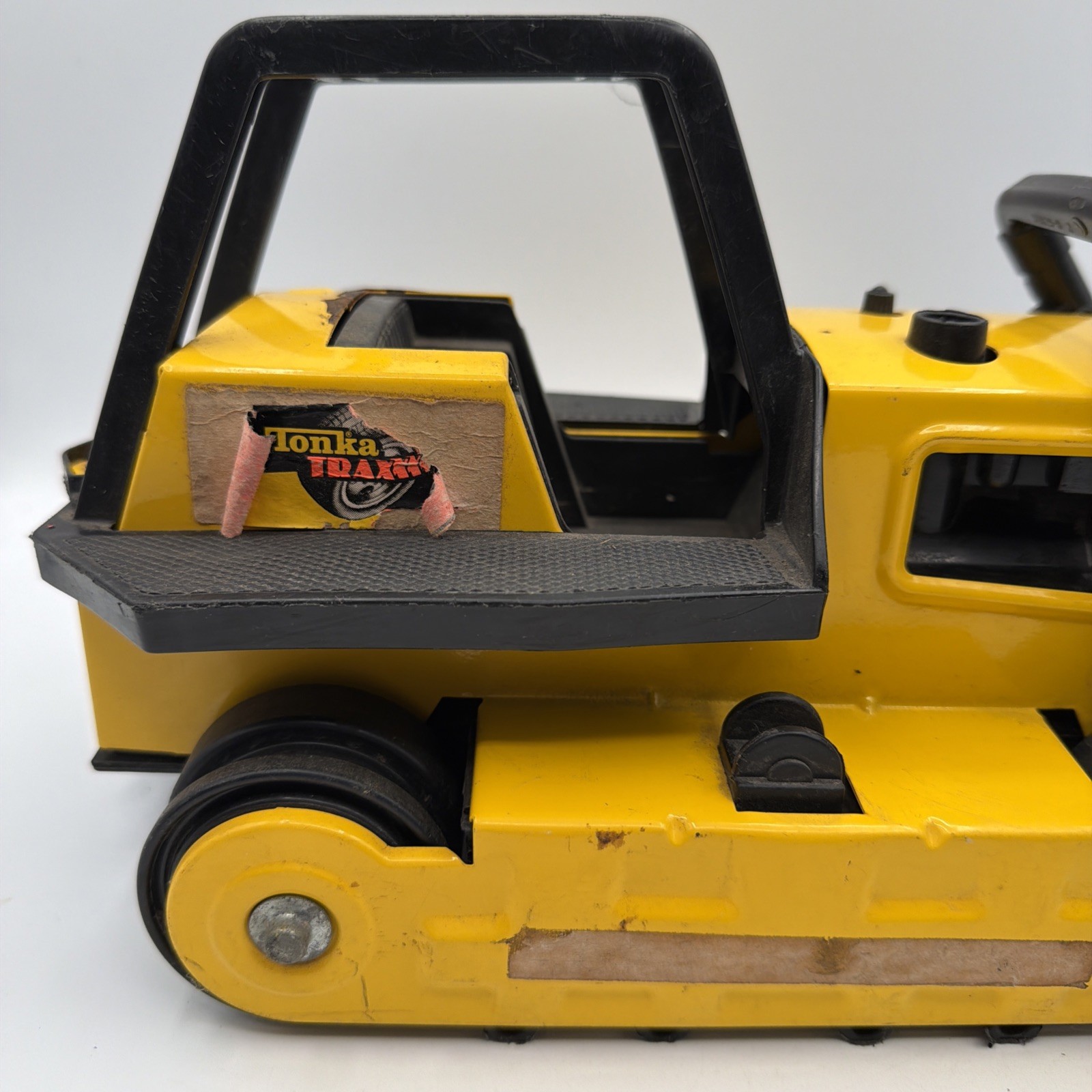 Vintage 1980s Tonka Trax Bulldozer Crawler: Pressed Steel Construction Toy 12″