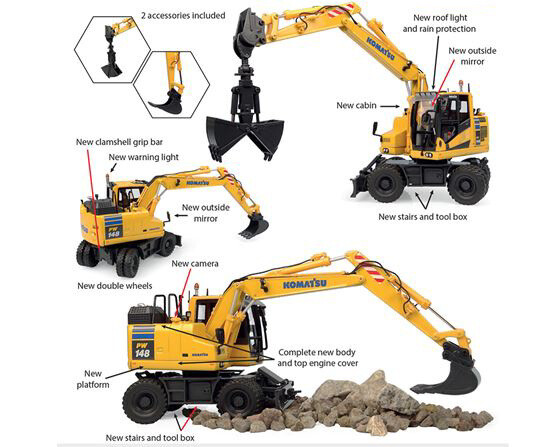 Universal Hobbies Excavator Komatsu PW148-11 Scale 1:50