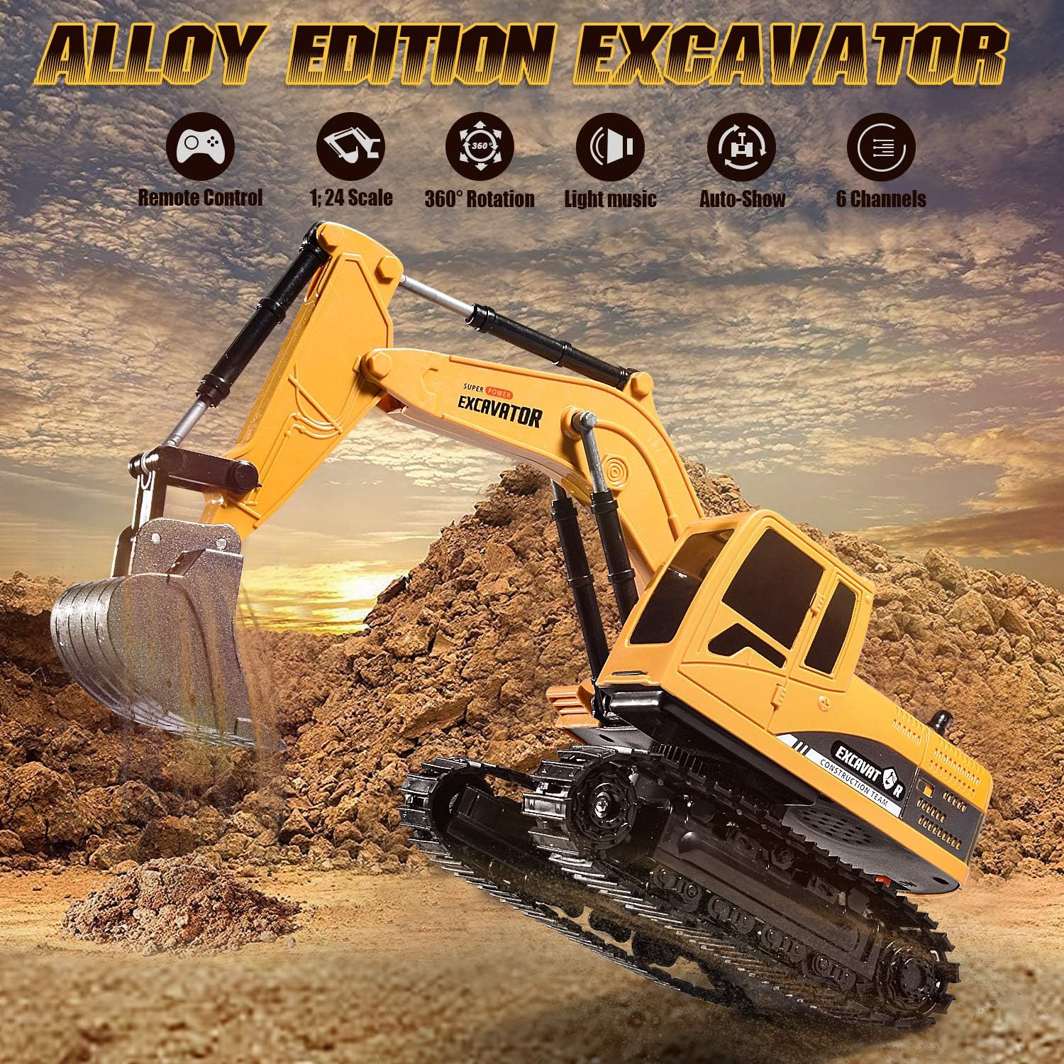 Construction Excavator Toy – Kids Toy Engineering Digger Truck, Remote Contro…
