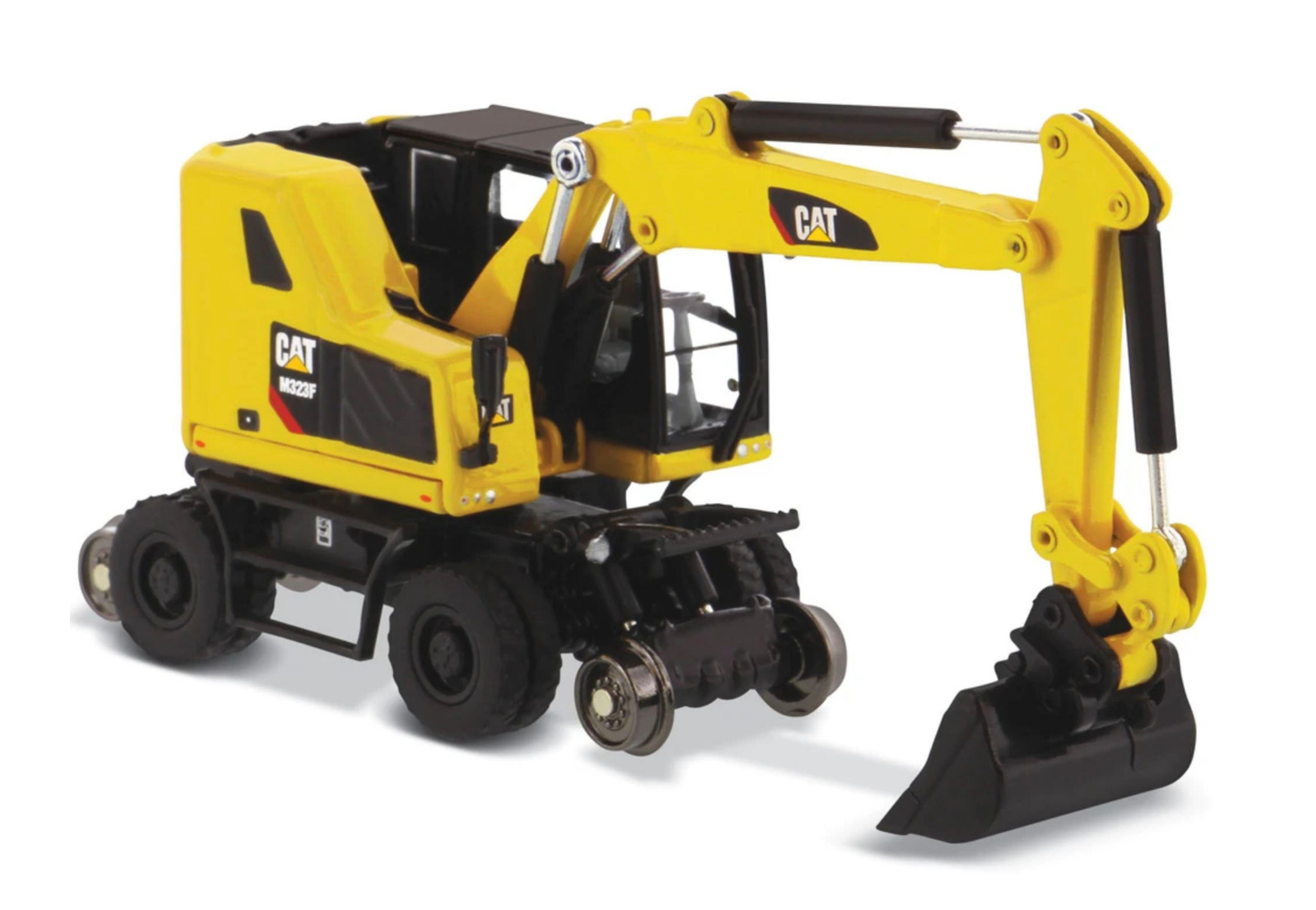 Diecast Masters 85612 Cat M323F Railroad-Wheeled Excavator Safety Yellow 1/87