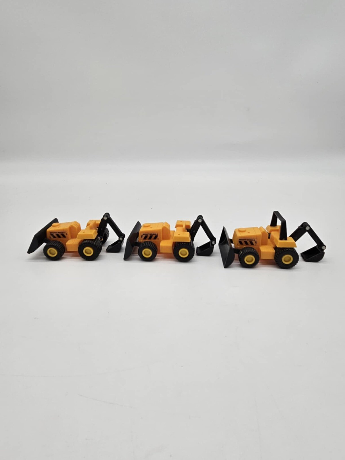 3 Soma Mighty Wheels Yellow Digger Bulldozer Front Loader Excavator Plastic Toy