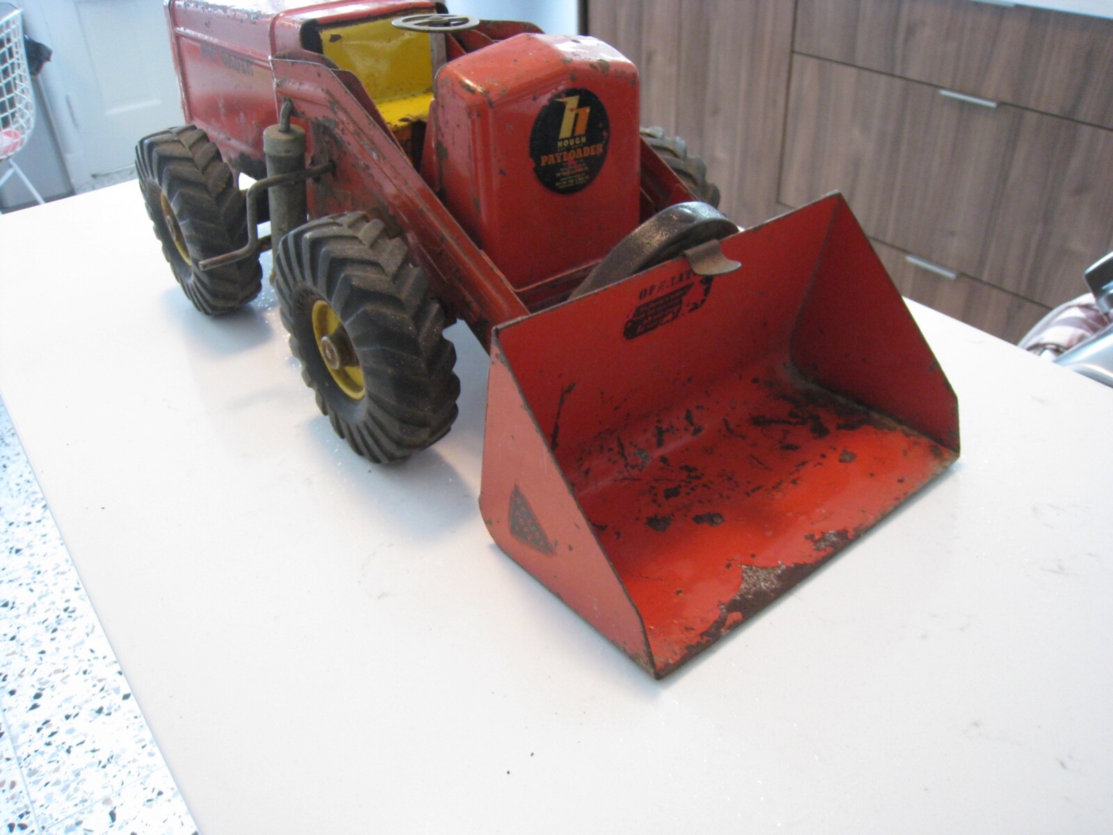 Vintage NYLINT Red Pressed Steel HOUGH Payloader Front End Loader Tractor Toy