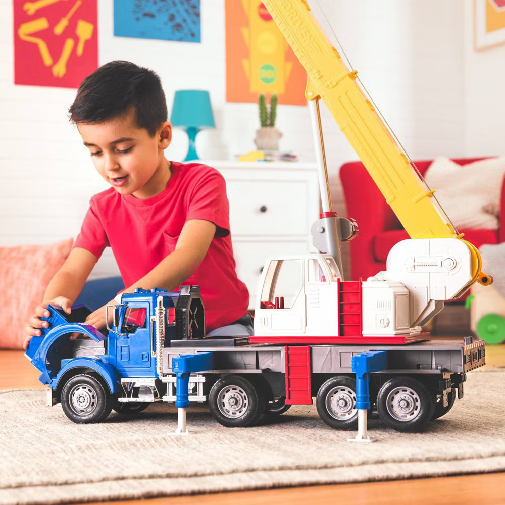 DRIVEN by Battat Jumbo Crane Truck Movable Arm Engine Sounds Lights Batteries
