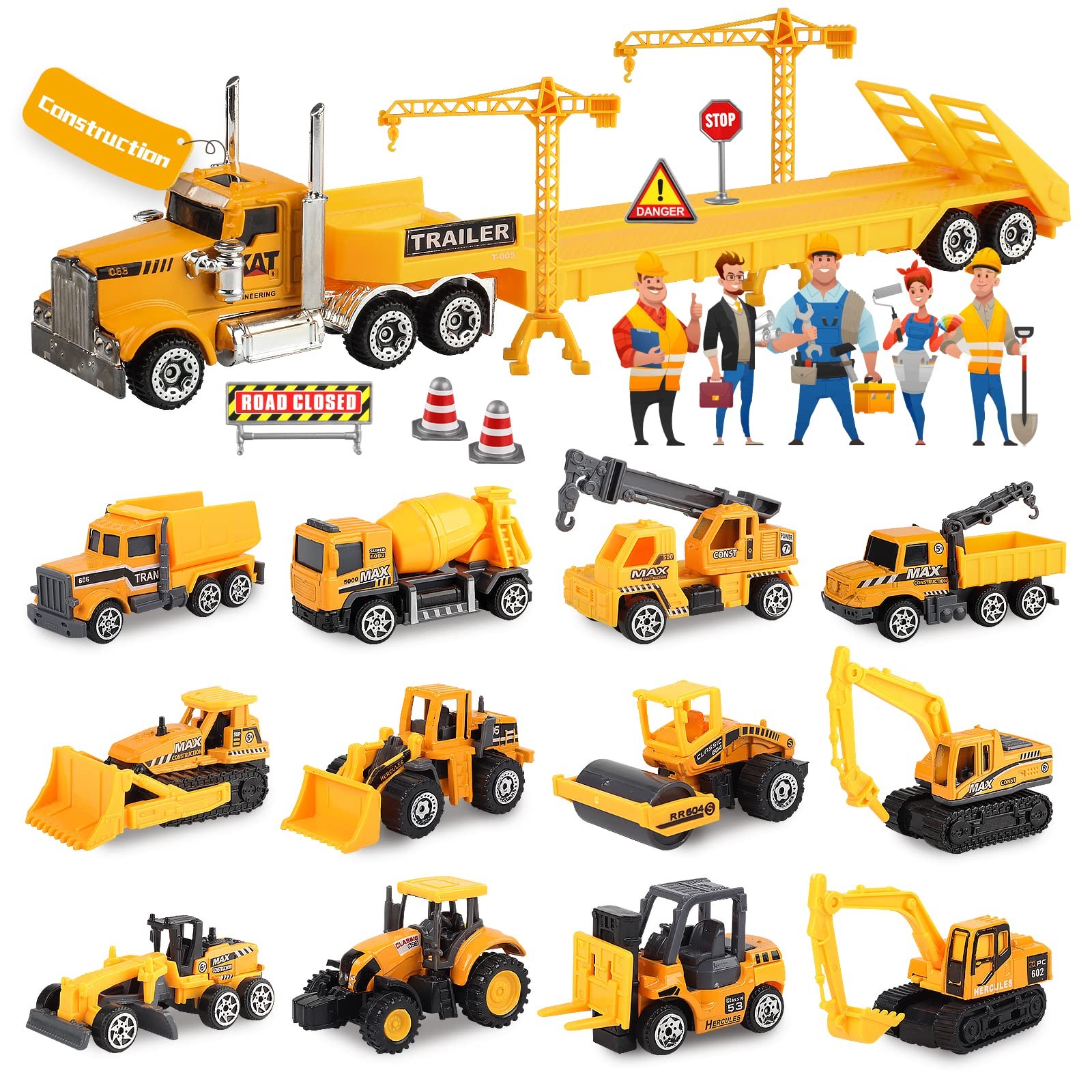 28pcs Construction Toys for Kids, 12pcs Mini Diecast Construction Vehicles To…
