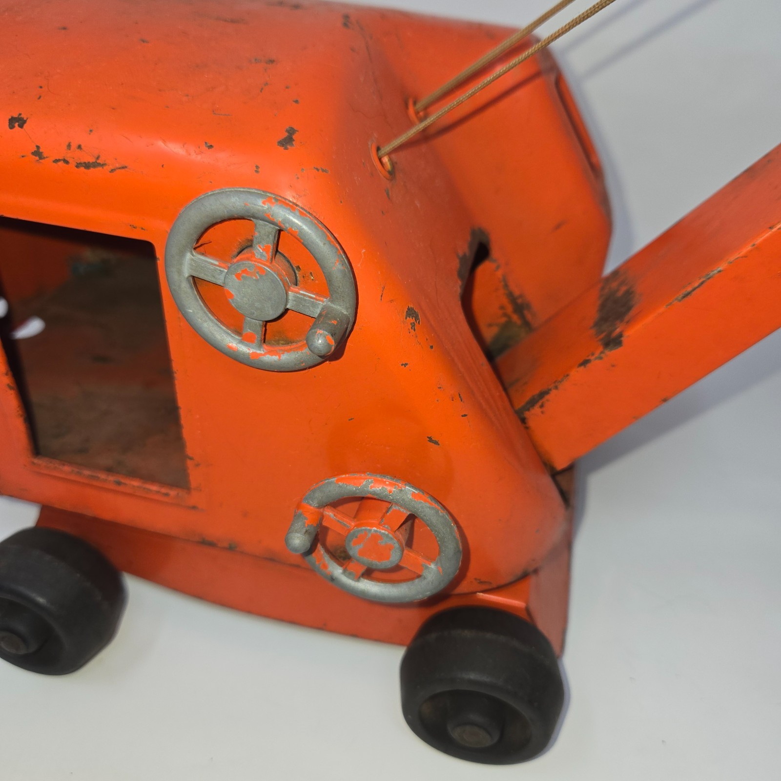 Vintage Pressed Steel Structo Construction Steam Shovel Orange Top Gear Works