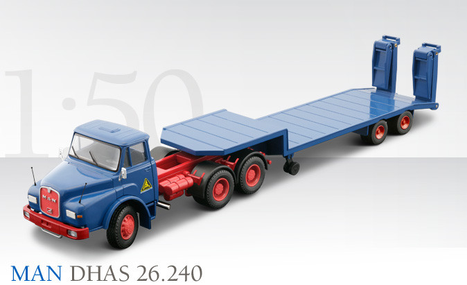 Conrad 1045 MAN DHAS 26.240 3-Axle Truck w/Low-loader – Schmidtbauer 1/50 MIB