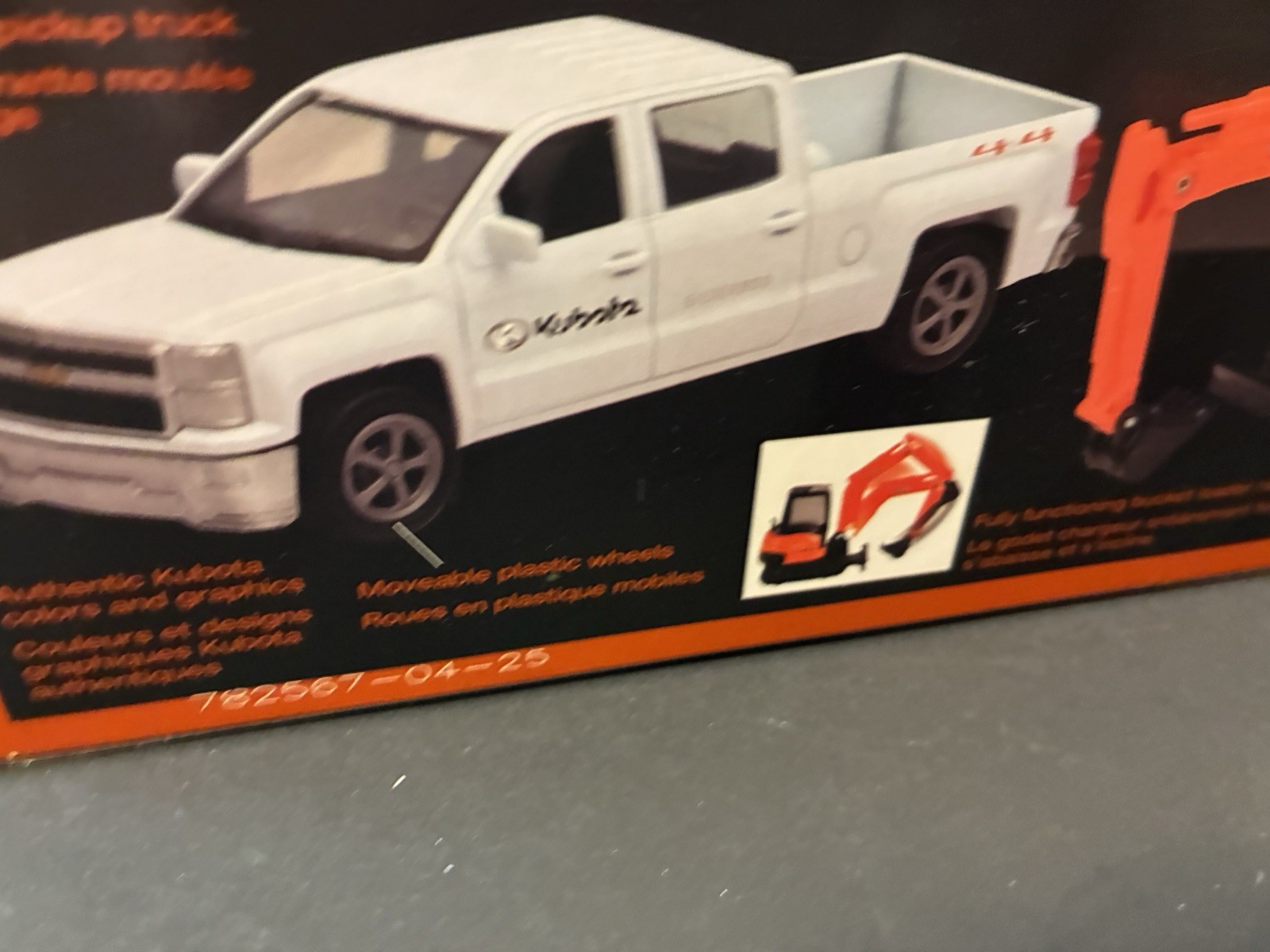 New Ray Kubota KX040 Excavator & Trailer Chevrolet Silverado 1500 Crew Cab Truck