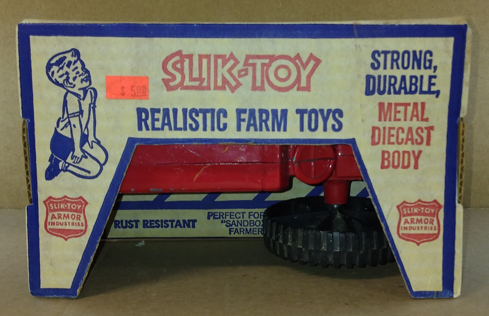 7″ Diecast Aluminum Red Tractor No. A9897 SLIK TOY by Armor Industries