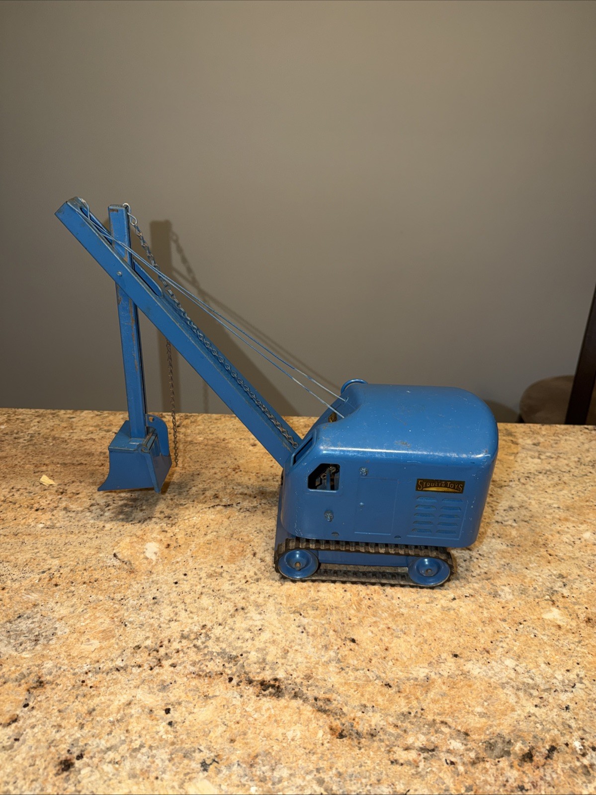 Vintage Structo Toys Pressed Steel Excavator Steam Shovel Toy Blue