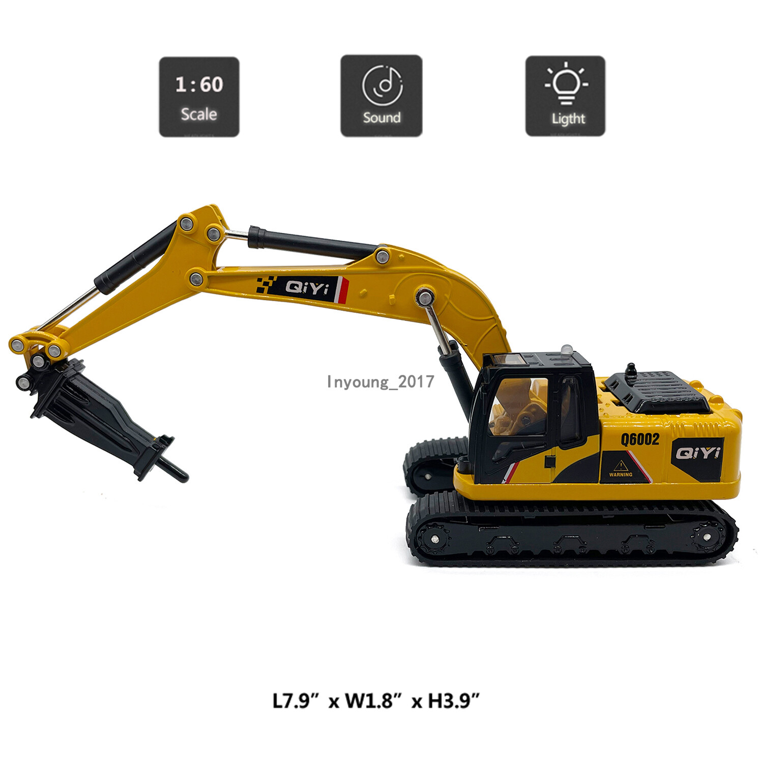1:60 Drill Excavator Toy Construction Equipment Model Diecast Toy Vehicle Yellow