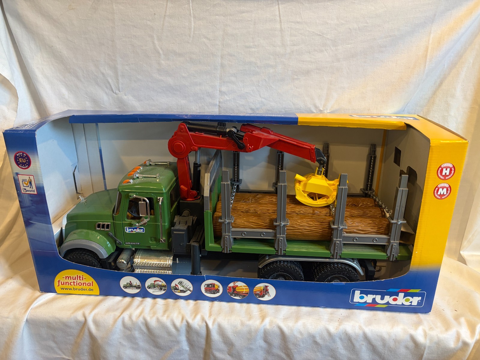 Bruder MACK Granite Timber Truck with Loading Crane and 3 Trunks (Open Box)