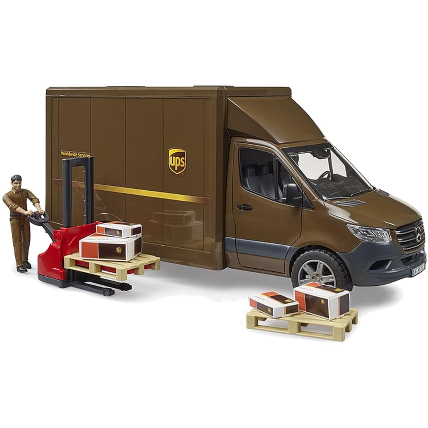 UPS Delivery Truck with Driver and Accessories