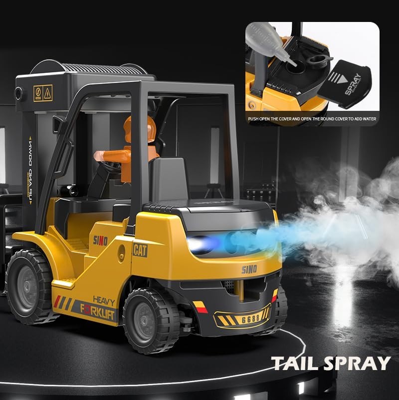 2-in-1 RC Forklift Toy with Light, Sound & Spray – Remote Control Construction V