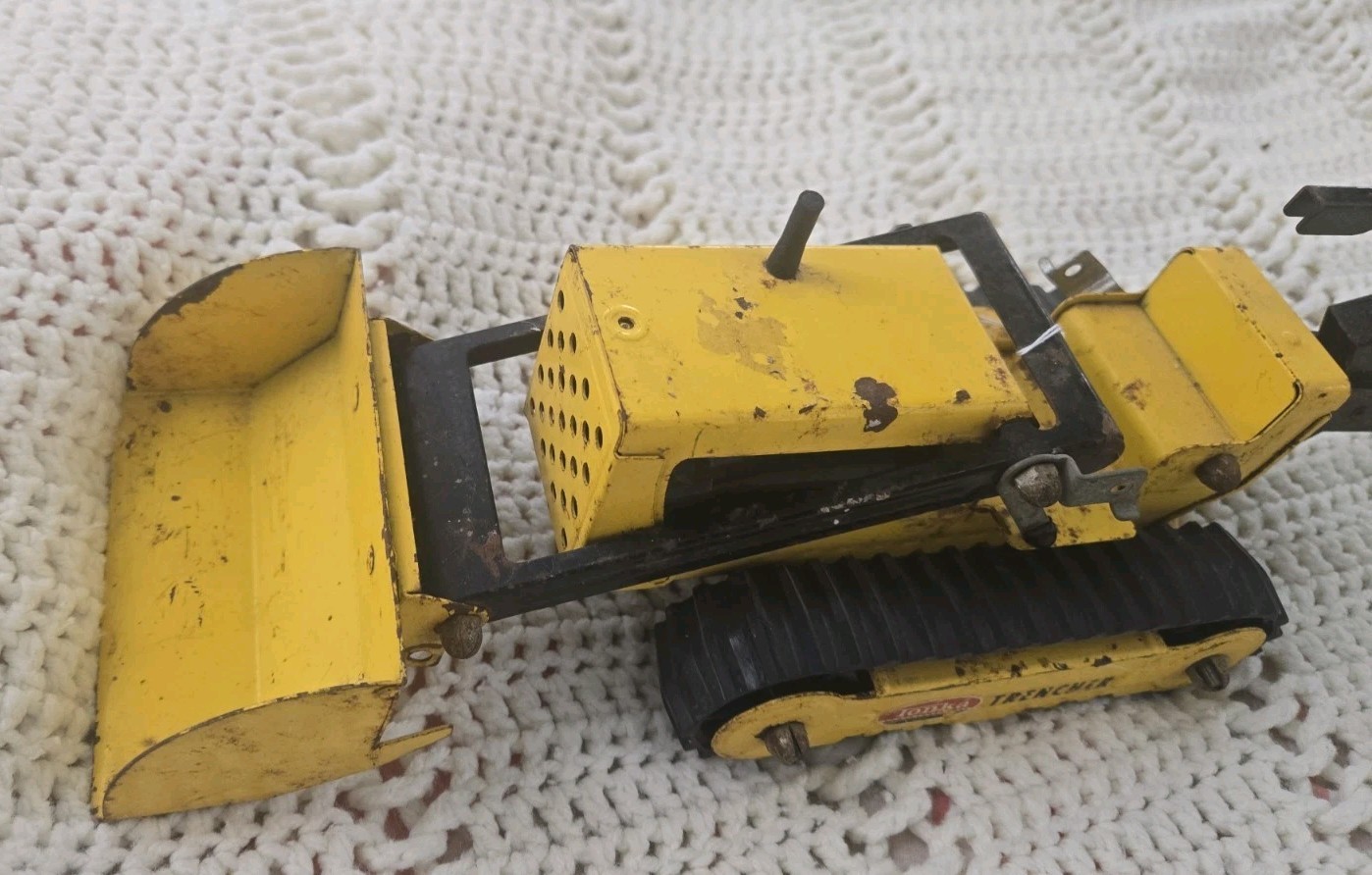 Vintage Pressed Steel Early Tonka Trencher Backhoe Loader Dozer Truck for Parts