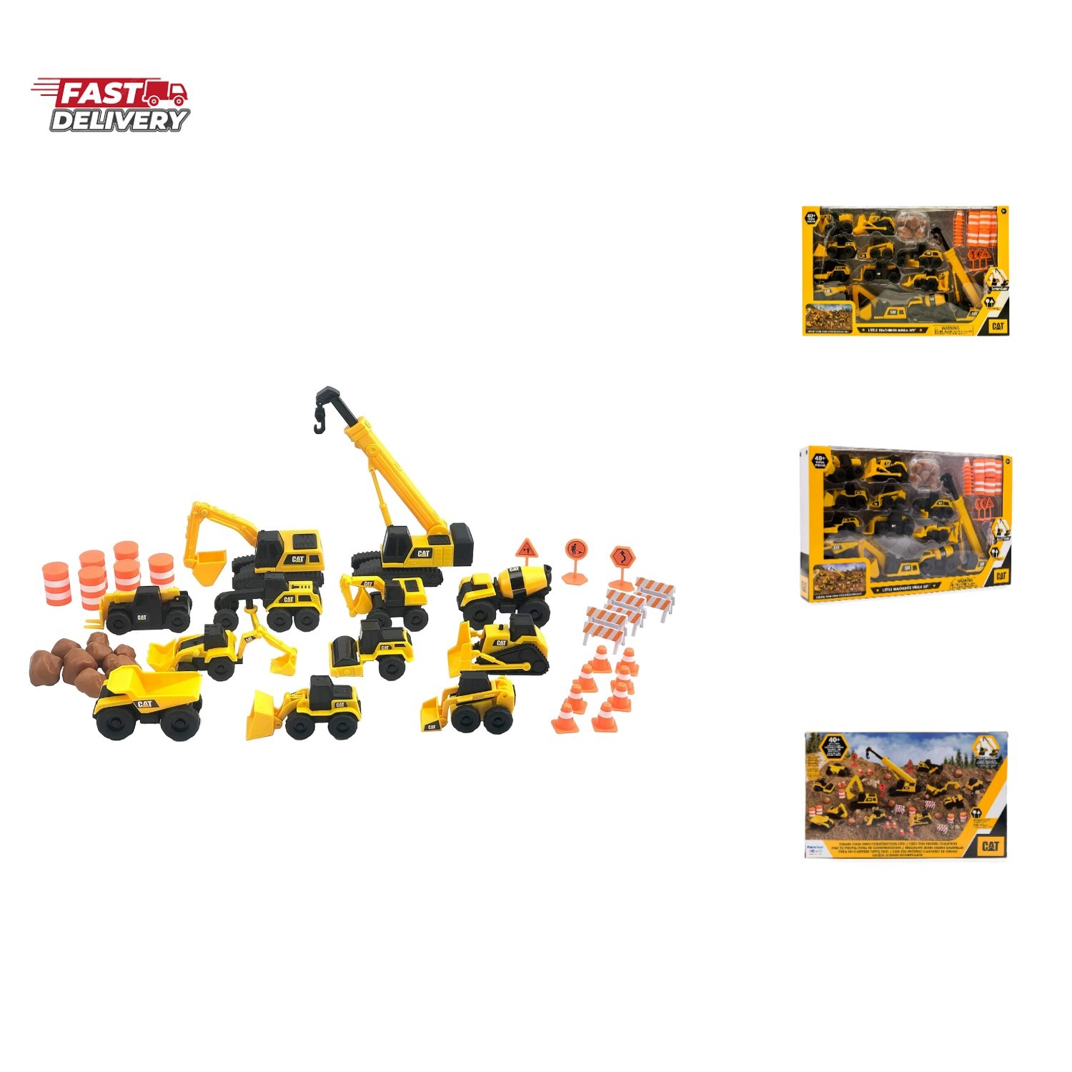 CAT Construction Toys, Little Machines Mega Set – 40+ Pieces with XL Crane & …