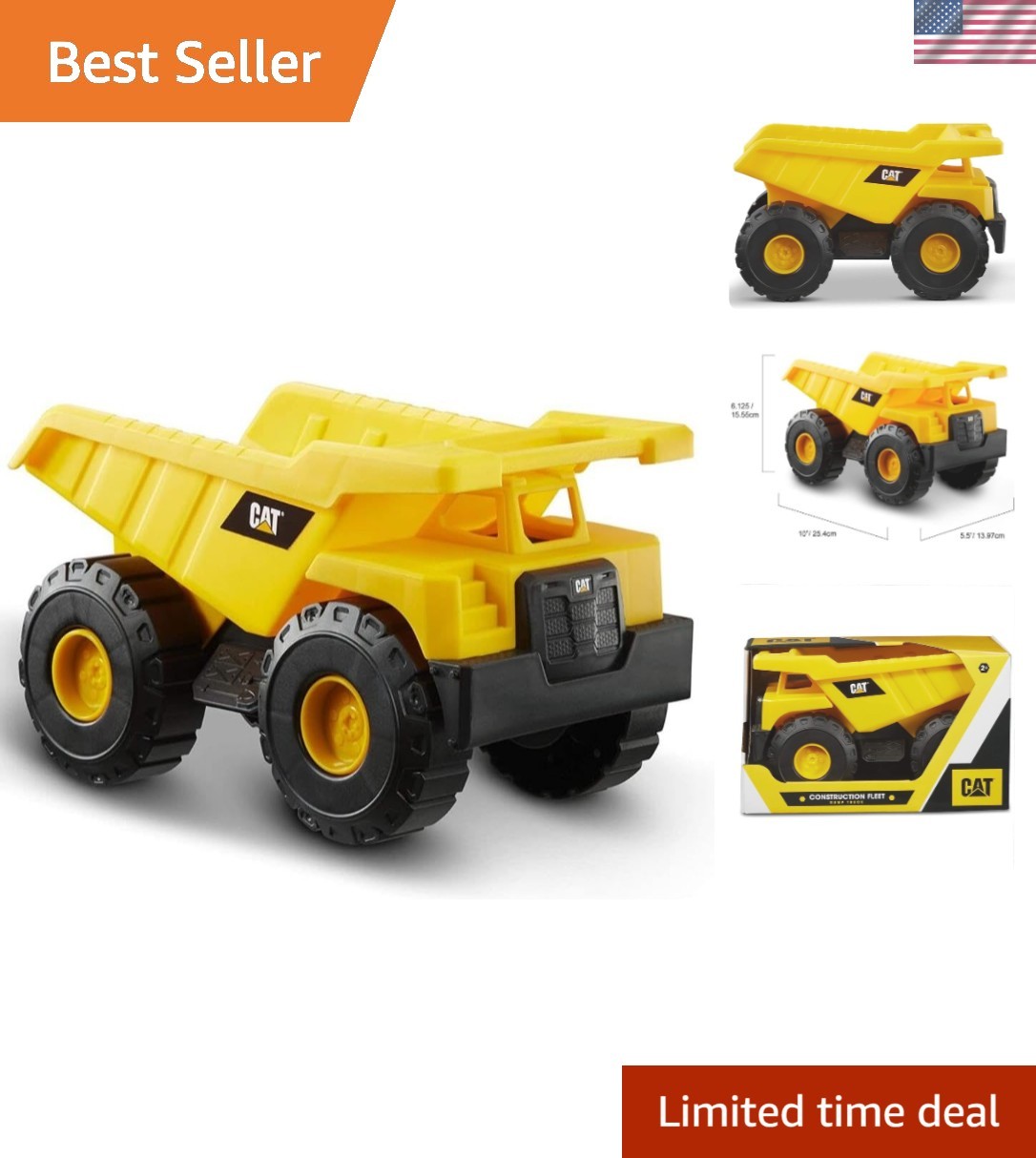 CAT Construction 10″ Dump Truck Toy – Heavy-Duty, Free-Rolling & Tilting Bed