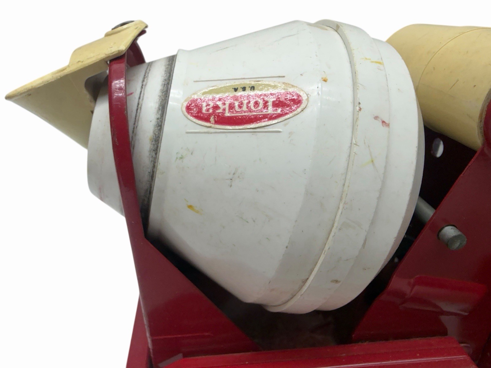 Vintage 1960s Red Tonka 9″ Pressed Steel Cement Mixer with Working Drum
