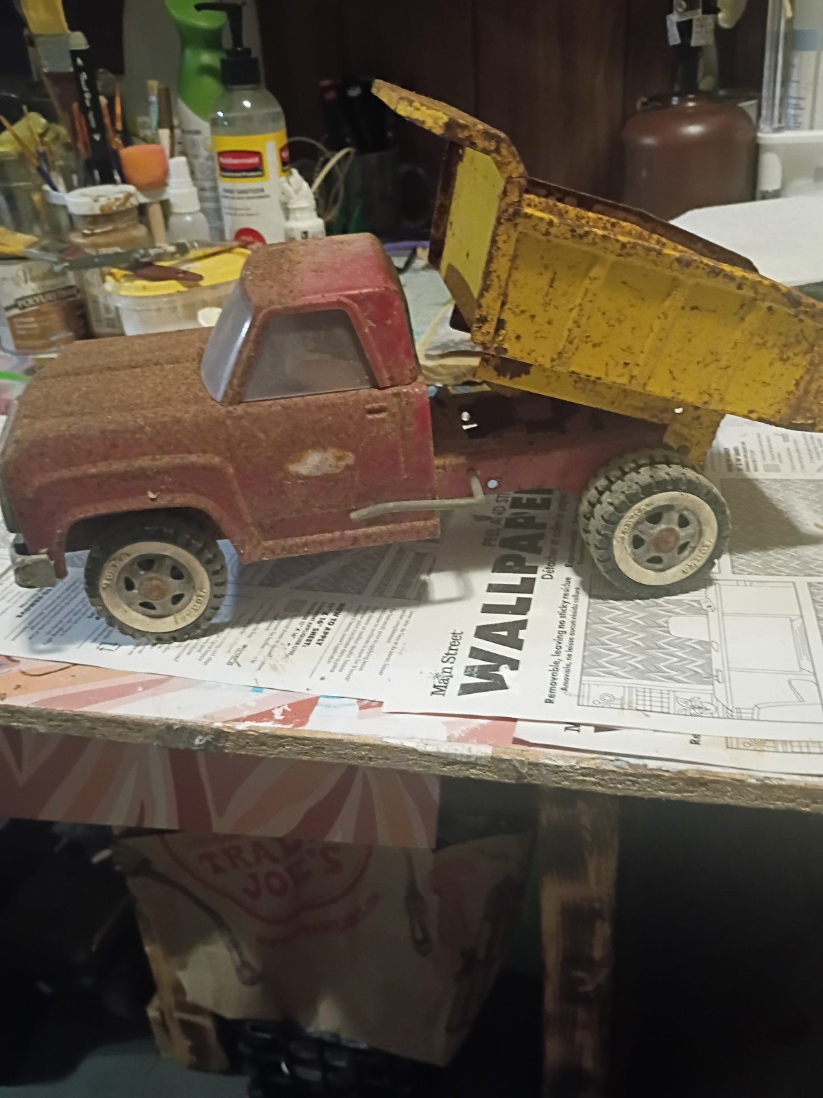 Tonka Vintage Pressed Steel Dump Truck Toy, Red Cab & Yellow Bed