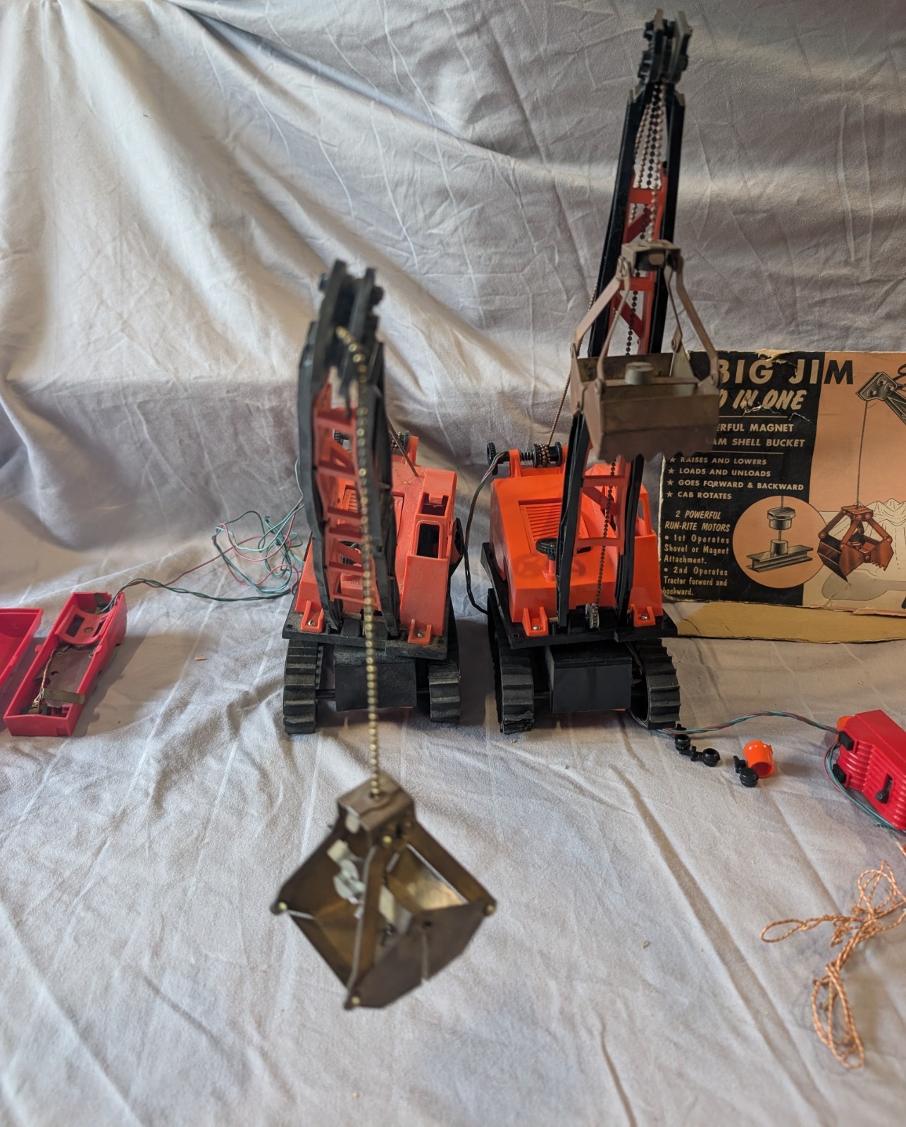 2 1960’s Big Jim Electric Magnetic Vintage Crane toy truck remote control car