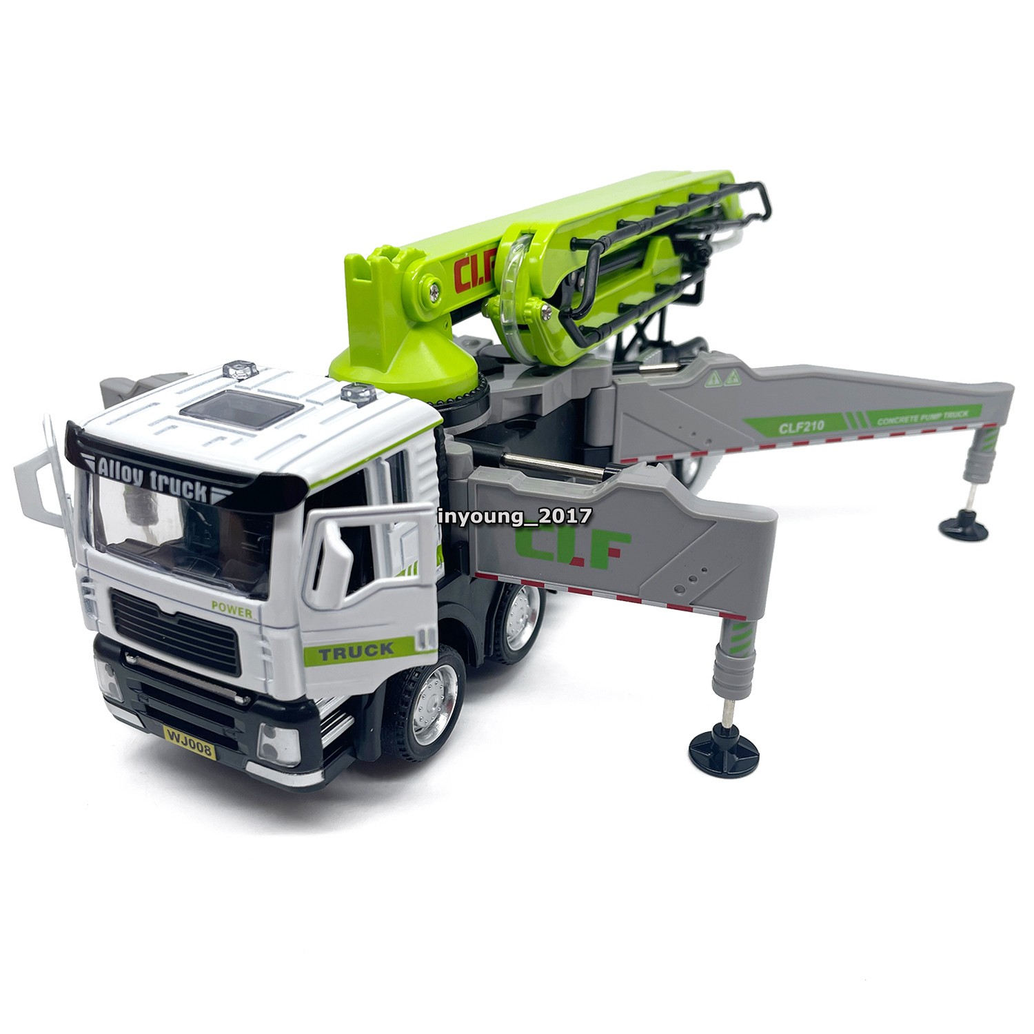 1/60 Concrete Pump Toy Truck Metal Diecast Construction Equipment Model White