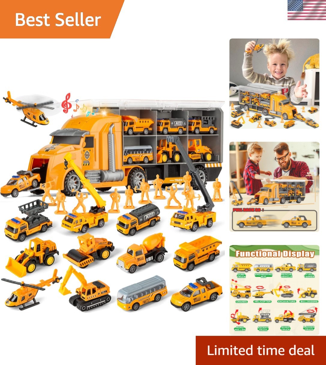 Imaginative 25-Piece Pull Back Construction Truck Playset for Ages 3-7