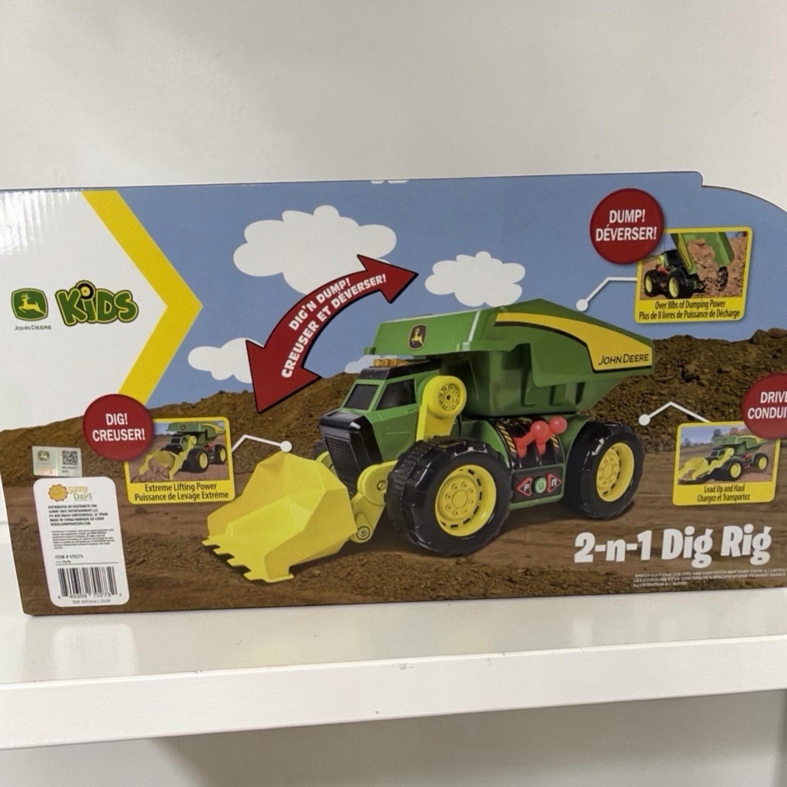 John Deere Kids 2-n-1 Dig Rig Motorized Construction Vehicle Toy Lights & Sounds