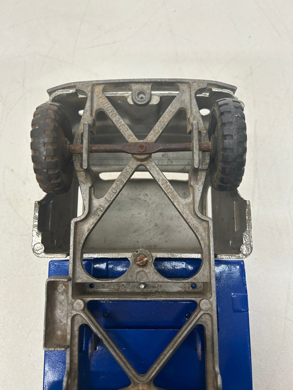 Vtg Structo Toys Wind Up Dump Truck Chrome Cab Blue Bed As Is Parts
