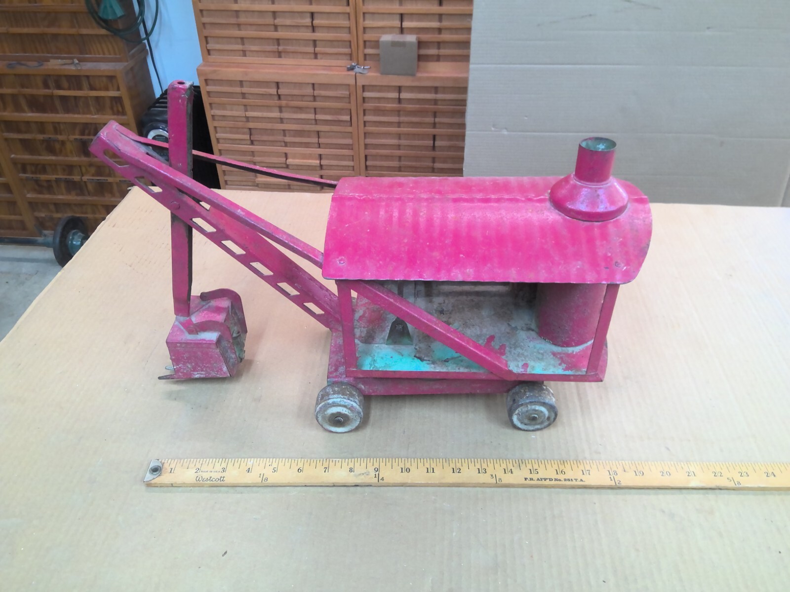 Vintage Red Keystone Ride ‘Em Pressed Steel Steam Shovel Toy 1930s